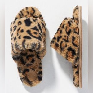 Anthropologie Faux Fur Animal Print Slip-On Open-Toe Cozy Slippers Size …